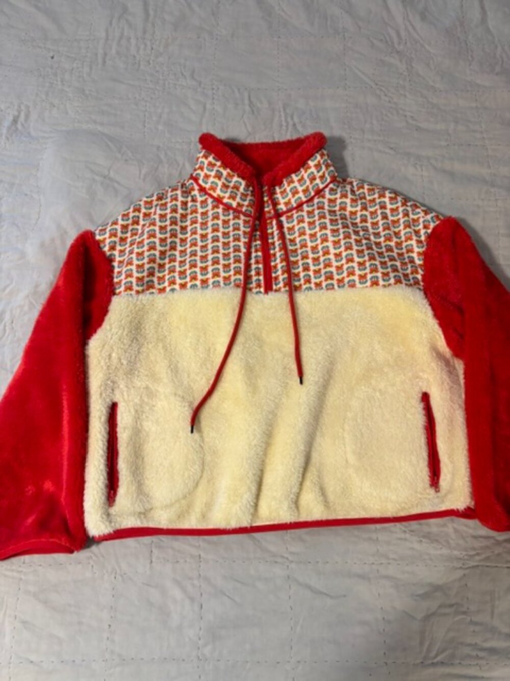 Jodifl L pullover soft fleece jacket cream & red